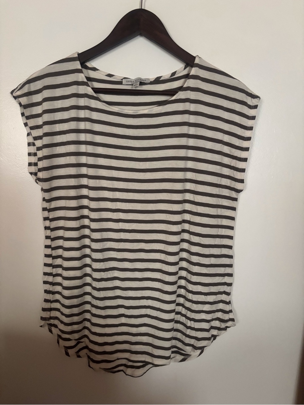Green Envelope Ivory and Black Striped Short Sleeve Tee
